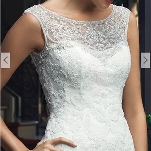 Beaded Illusion Neck White Lace Wedding Dress